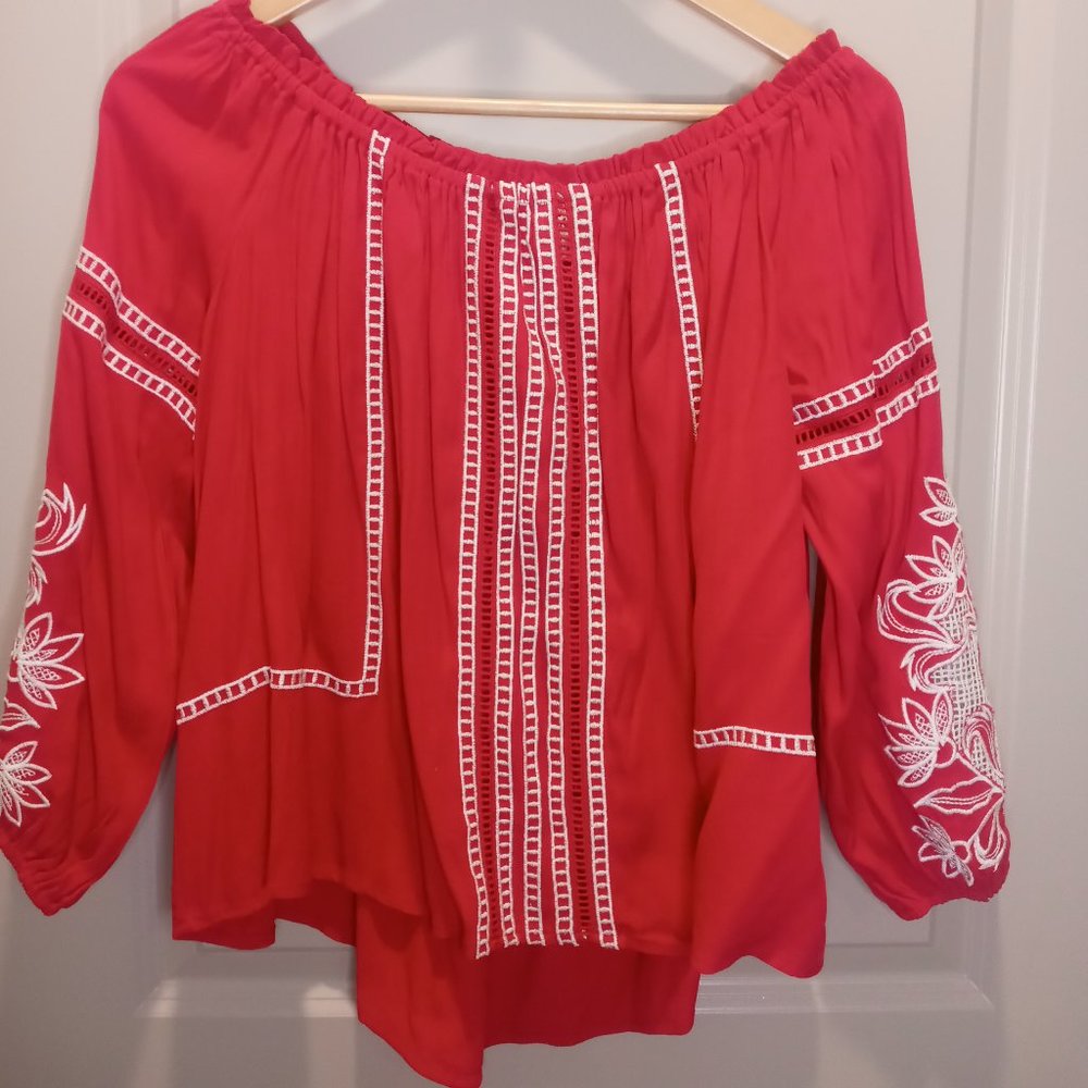 Listile red white embroidered design blouse